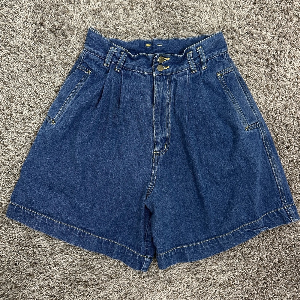 Vintage Laura Gayle Denim Shorts Women 10 Pleated High Waist 90s Retro Bare Back